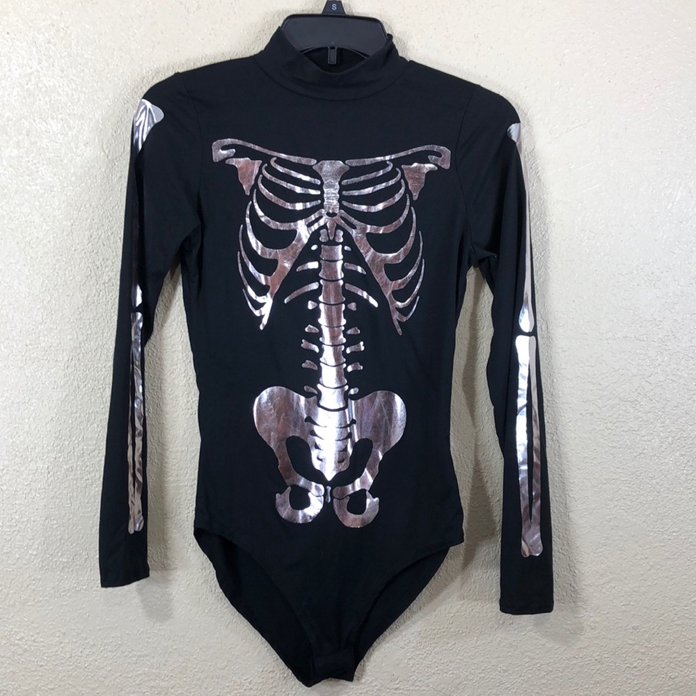 Gaze Top Body Suit Skeleton XS NWT Black Gray
